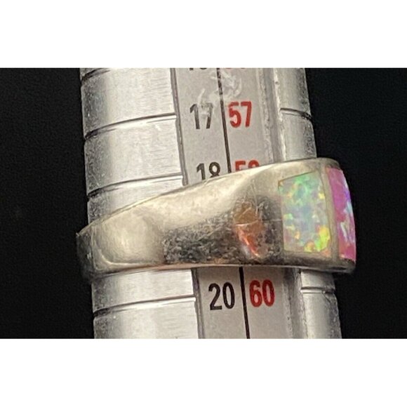 Genuine Blue Pink Opal Ring Wide 4 Windows Ster Silver 925 3.8g Unisex Sz 8.75 - Picture 9 of 13